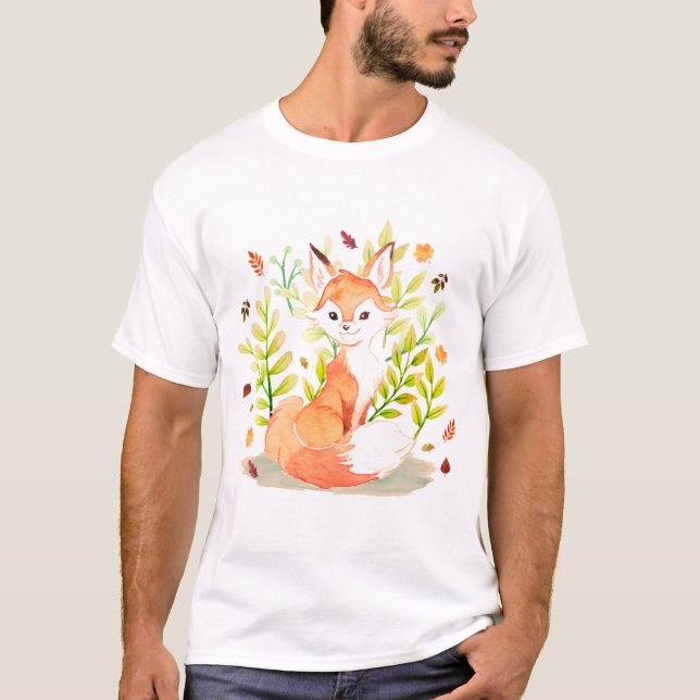 Cute Watercolor Fox Animal T-Shirt (Front)