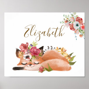 Cute watercolor fox baby personalizsed poster