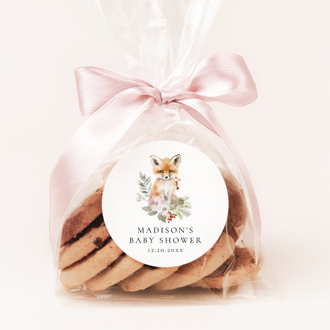 Cute Watercolor Fox Baby Shower Classic Round Sticker (Creator Uploaded)