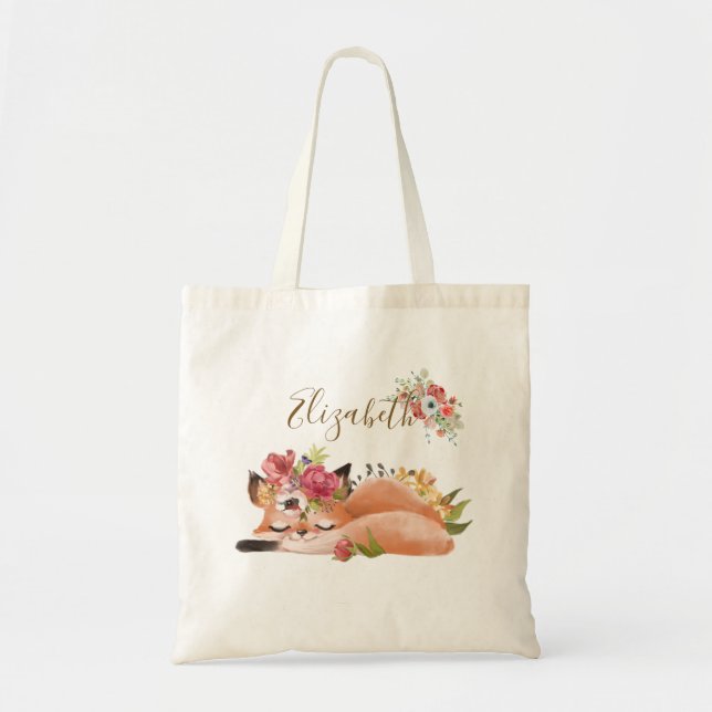 Cute watercolor fox baby tote bag (Front)