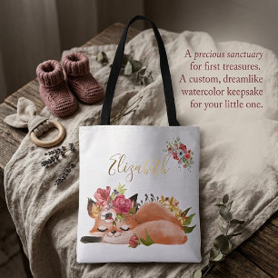 Cute watercolor fox baby tote bag