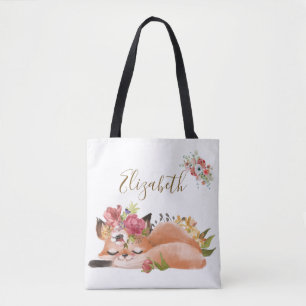 Cute watercolor fox baby  tote bag