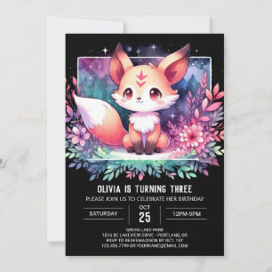 Cute Watercolor Fox Birthday digital Invitation