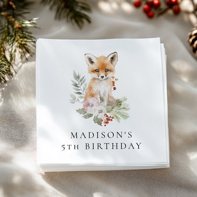 Cute Watercolor Fox Birthday Party Napkin (Creator Uploaded)