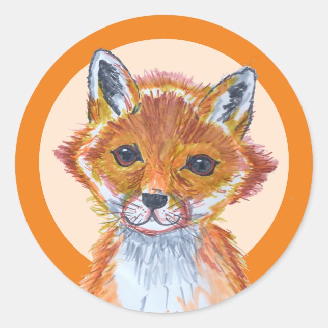 Cute Watercolor Fox Classic Round Sticker (Front)