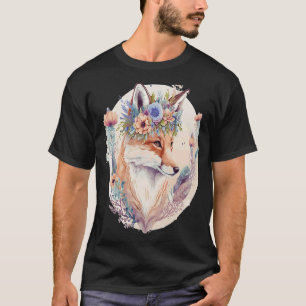 Cute Watercolor Fox Flower Crown Boho Aesthetic T-Shirt