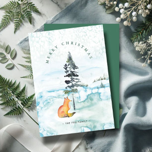 Cute Watercolor Fox Illustration Holiday Card
