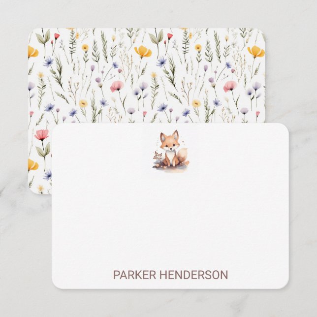 Cute Watercolor Fox Kids Stationery Thank You Card (Front/Back)