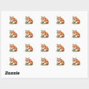 Cute Watercolor Fox Round Stickers