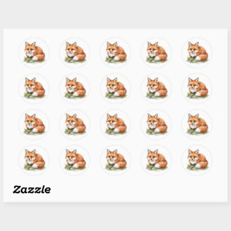 Cute Watercolor Fox Round Stickers