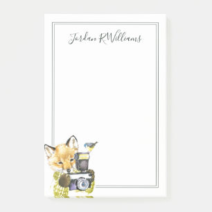 Cute Watercolor Fox Taking Pictures Add Name Post-it Notes