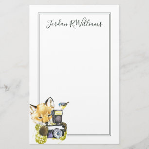 Cute Watercolor Fox Taking Pictures   Add Name Stationery