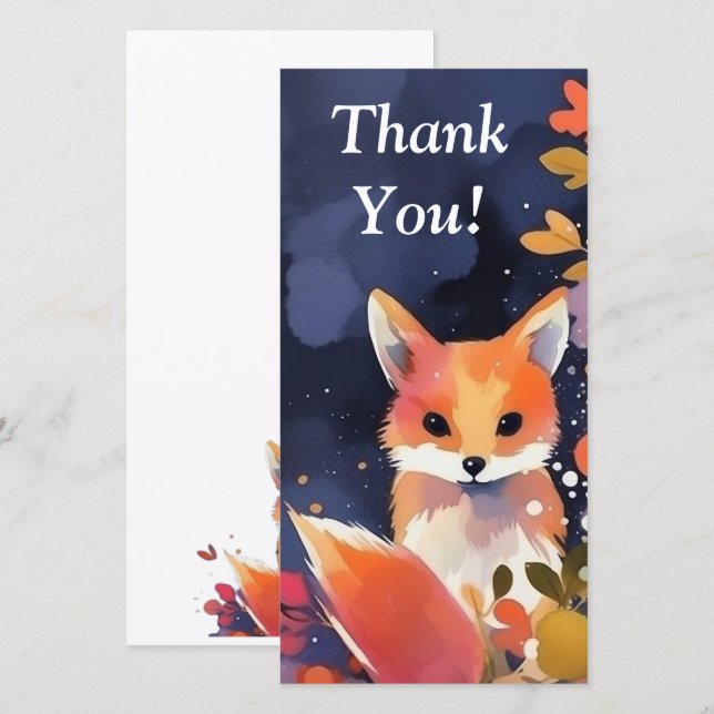Cute Watercolor Fox Thank You Card  (Front/Back)