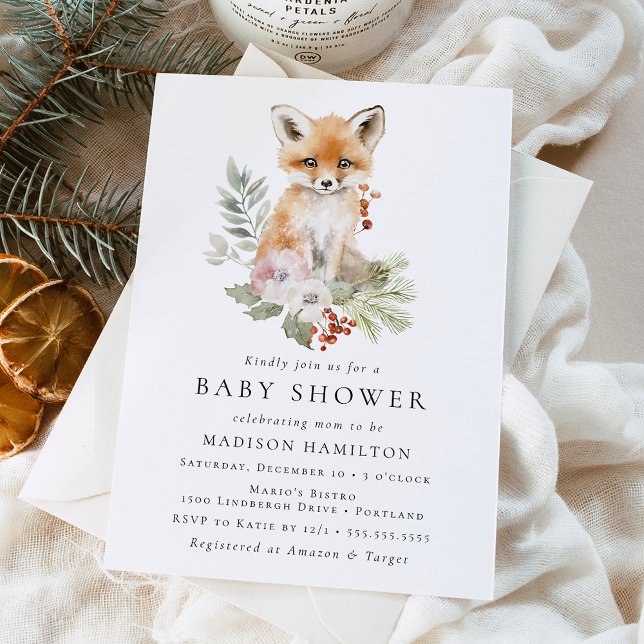 Cute Watercolor Fox Winter Baby Shower Invitation (Creator Uploaded)