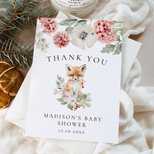 Cute Watercolor Fox Winter Baby Shower Thank You Card (Creator Uploaded)