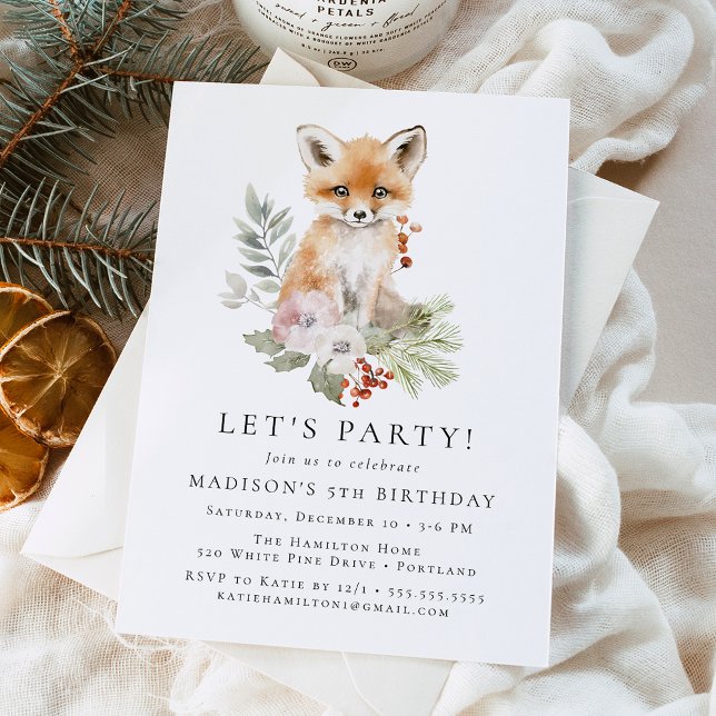Cute Watercolor Fox Winter Birthday Party Invitation (Creator Uploaded)