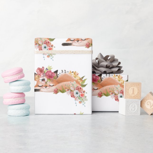 Cute watercolor fox  wrapping paper (Baby Shower)