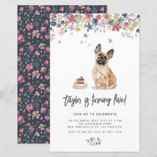 Cute Watercolor French Bulldog Birthday Invitation