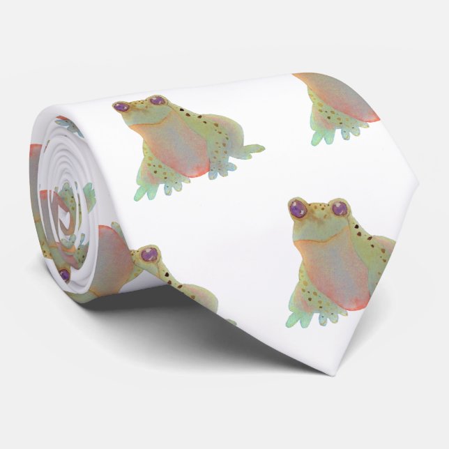 Cute Watercolor Frog Tie (Rolled)