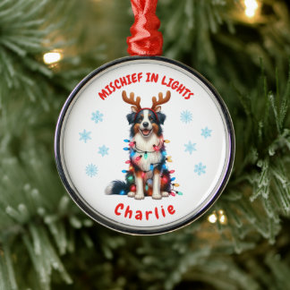 Cute Watercolor Fun Border Collie Snowflakes Dog Metal Tree Decoration