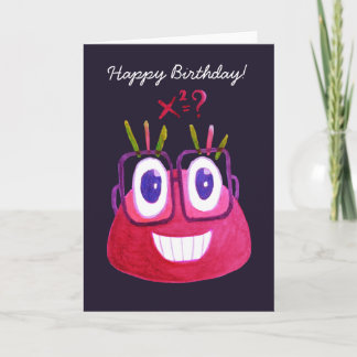 Cute Watercolor Geek Candy Character Math Birthday Card