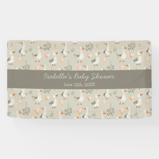 Cute Watercolor Geese Baby Shower Banner (Horizontal)