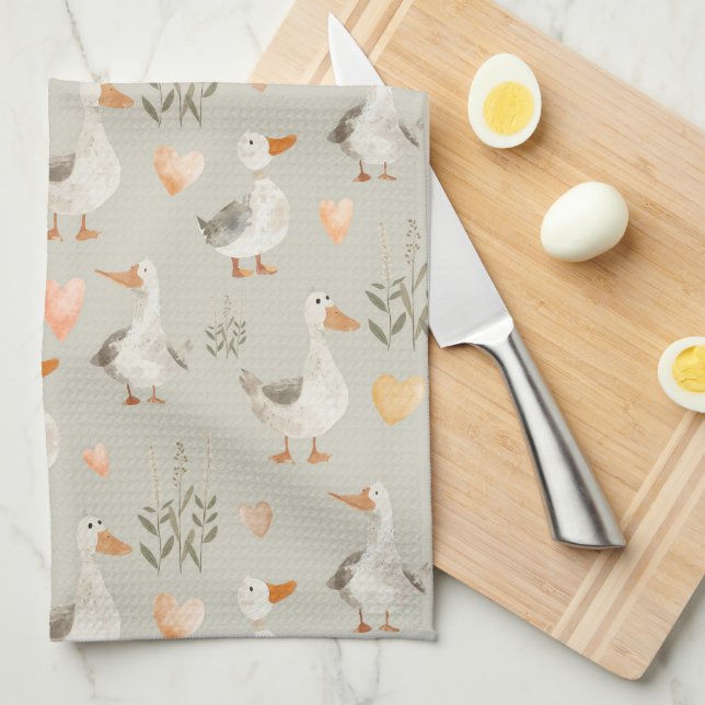 Cute Watercolor Geese - Kitchen Towel  (Quarter Fold)