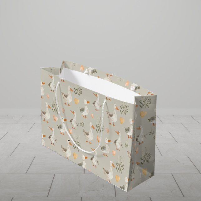 Cute Watercolor Geese Large Gift Bag (Creator Uploaded)