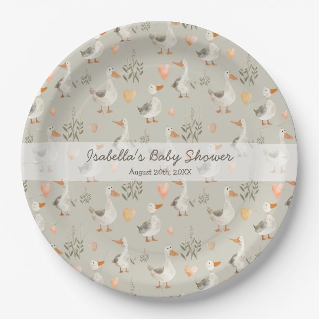 Cute Watercolor Geese Paper Plates (Front)