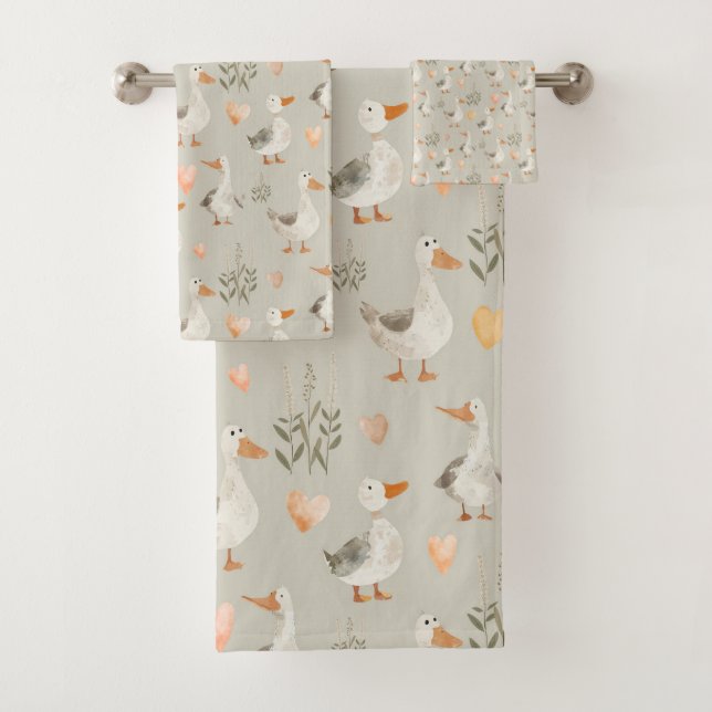 Cute Watercolor Geese - Towel Set (Insitu)