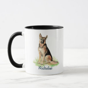 Cute Watercolor German Shepherd Dog Pet Animal Art Mug