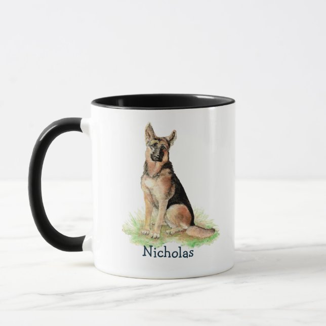 Cute Watercolor German Shepherd Dog Pet Animal Art Mug (Left)