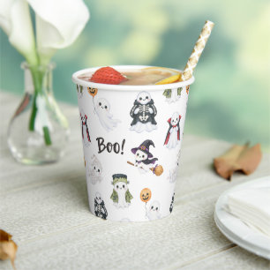 Cute Watercolor Ghost Costume Kids Halloween Party Paper Cups
