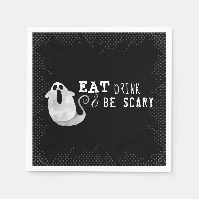 Cute Watercolor Ghost Eat Drink Scary Halloween Napkin (Front)