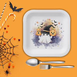 Cute Watercolor Ghost Pumpkin Baby Shower  Paper Plate