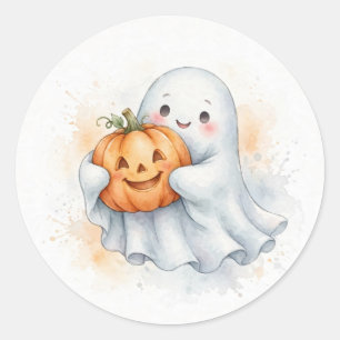 Cute Watercolor Ghost Pumpkin Halloween Sticker