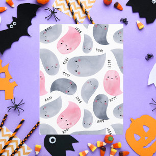 Cute Watercolor Ghosts with Boo! Text Halloween Holiday Card