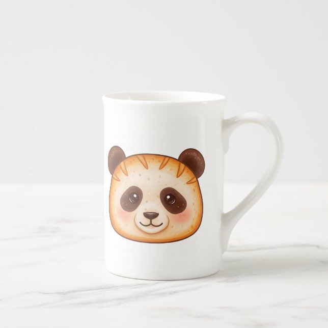 Cute Watercolor Ginger Panda bread Face Bone China Mug (Right)