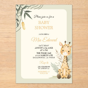 Cute Watercolor Giraffe Baby Shower Design Acrylic Invitations