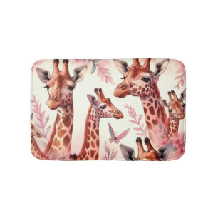 Cute Watercolor Giraffe Bath Mat