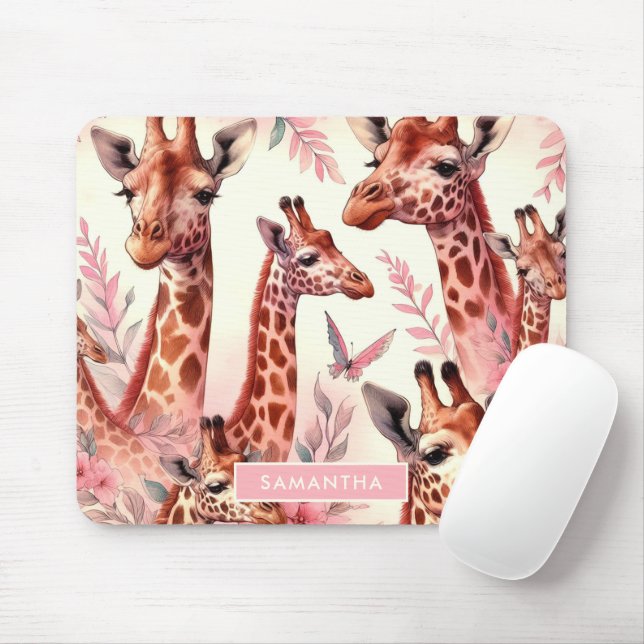 Cute Watercolor Giraffe  Mouse Mat (With Mouse)