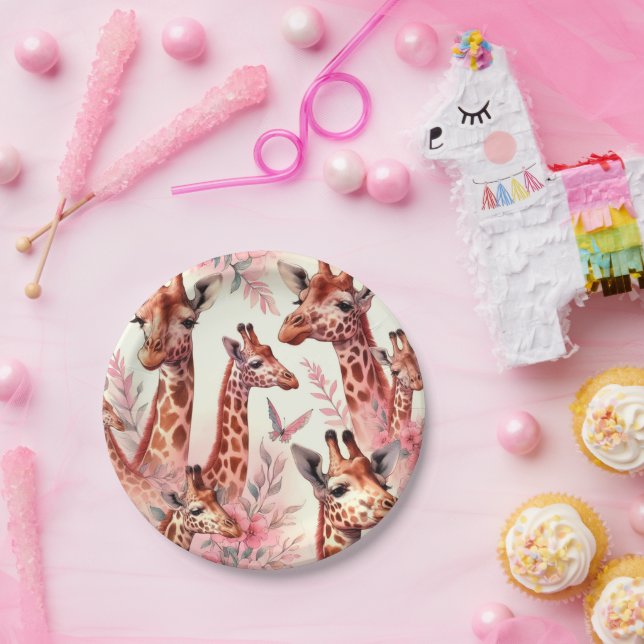 Cute Watercolor Giraffe  Paper Plate (Party)