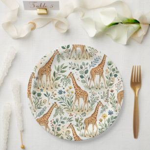 Cute Watercolor Giraffe Pattern Paper Plate