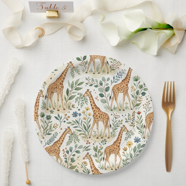 Cute Watercolor Giraffe Pattern Paper Plate (Wedding)