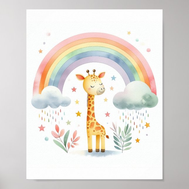 Cute Watercolor Giraffe Poster (Front)