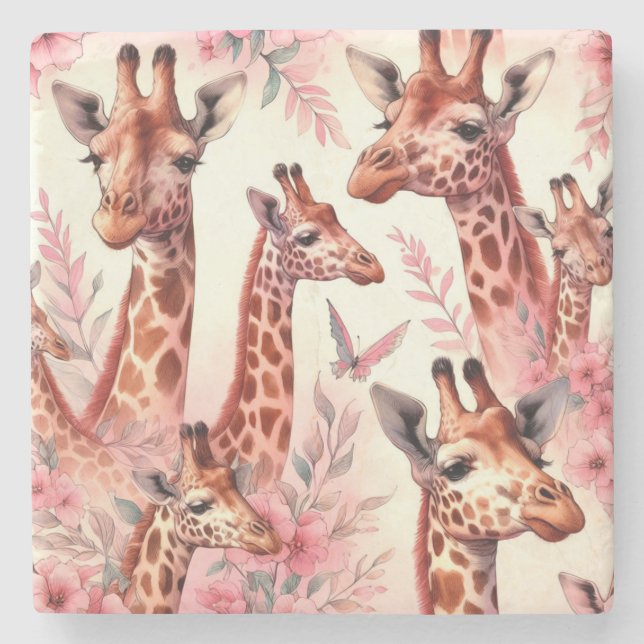 Cute Watercolor Giraffe  Stone Coaster (Front)