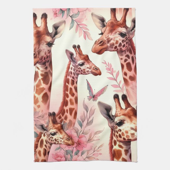 Cute Watercolor Giraffe  Tea Towel (Vertical)