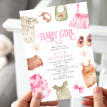 Cute Watercolor Girl Clothes GIRL Baby Shower Invitation<br><div class="desc">Cute Baby Girl Baby Shower Invitation. Featuring a classic white background,  a border of sweet little baby girl nursery clothes,  wooden toys and accessories with an elegant baby shower template that can easily be personalised with your own celebration details.</div>