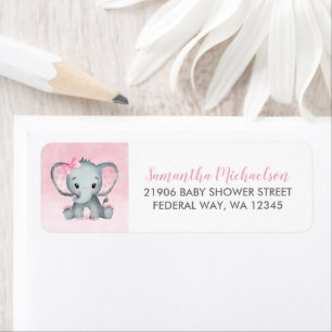 Cute Watercolor Girl Elephant Baby Shower