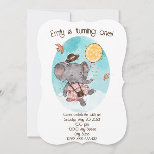 Cute Watercolor Girl Elephant Birthday Flat Card